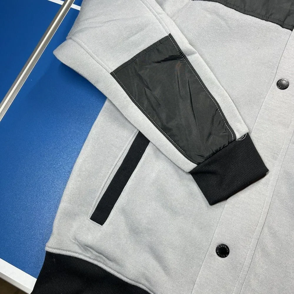 Reebok Mens Jacket L Fleece Quilted Hooded Zip Front Long Sleeve Black Gray $140